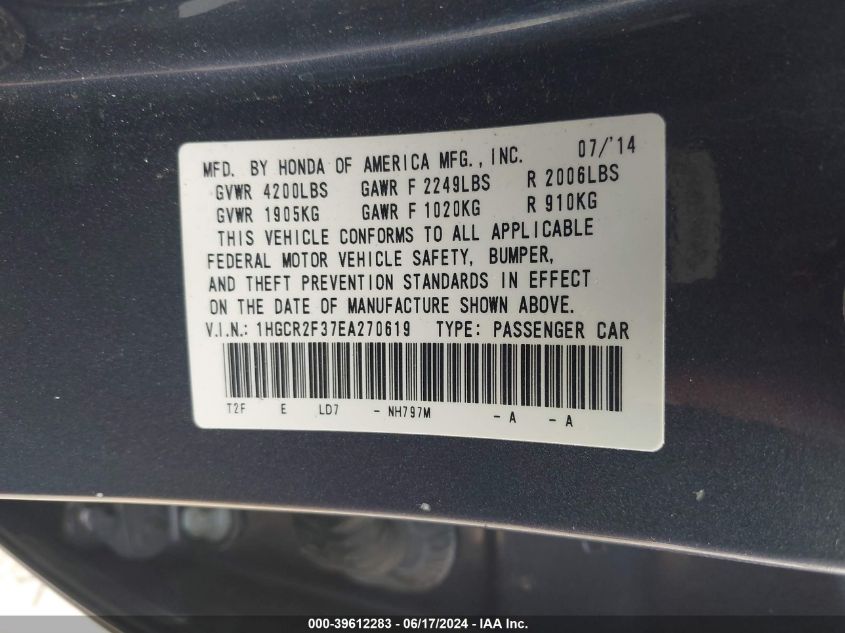 1HGCR2F37EA270619 2014 Honda Accord Lx