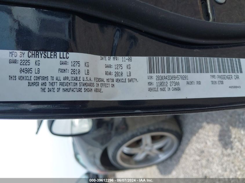 2009 Dodge Charger Se VIN: 2B3KA43D09H570201 Lot: 39612296