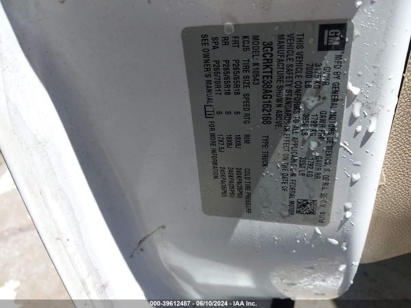 2010 Chevrolet Silverado 1500 Ltz VIN: 3GCRKTE38AG162168 Lot: 39612487