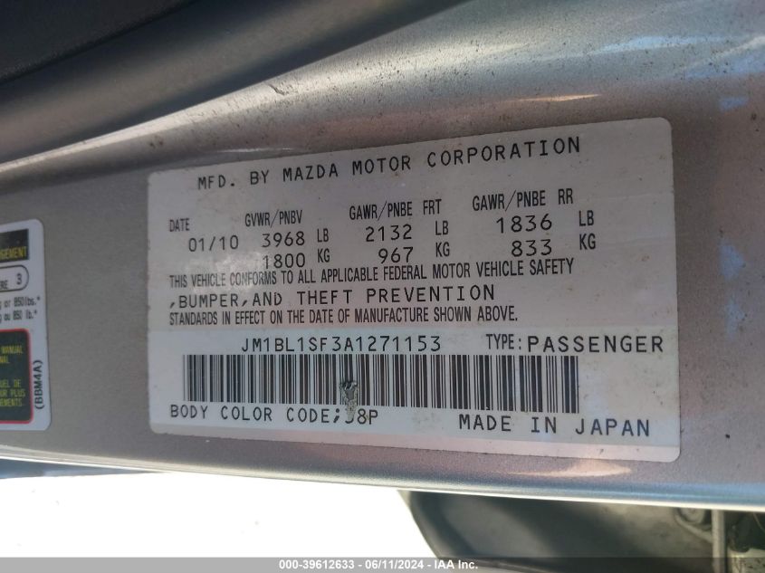 2010 Mazda Mazda3 I Sport VIN: JM1BL1SF3A1271153 Lot: 39612633