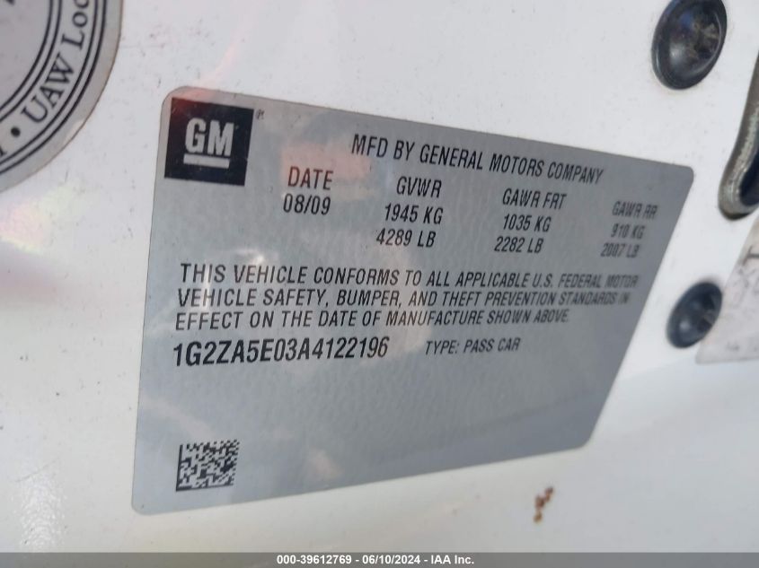 2010 Pontiac G6 VIN: 1G2ZA5E03A4122196 Lot: 39612769