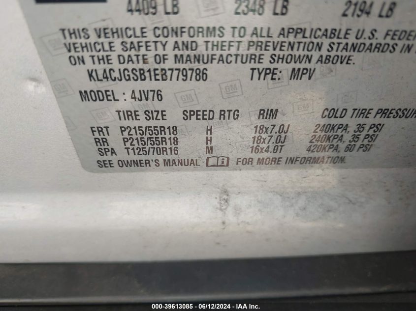 2014 Buick Encore Leather VIN: KL4CJGSB1EB779786 Lot: 39613085