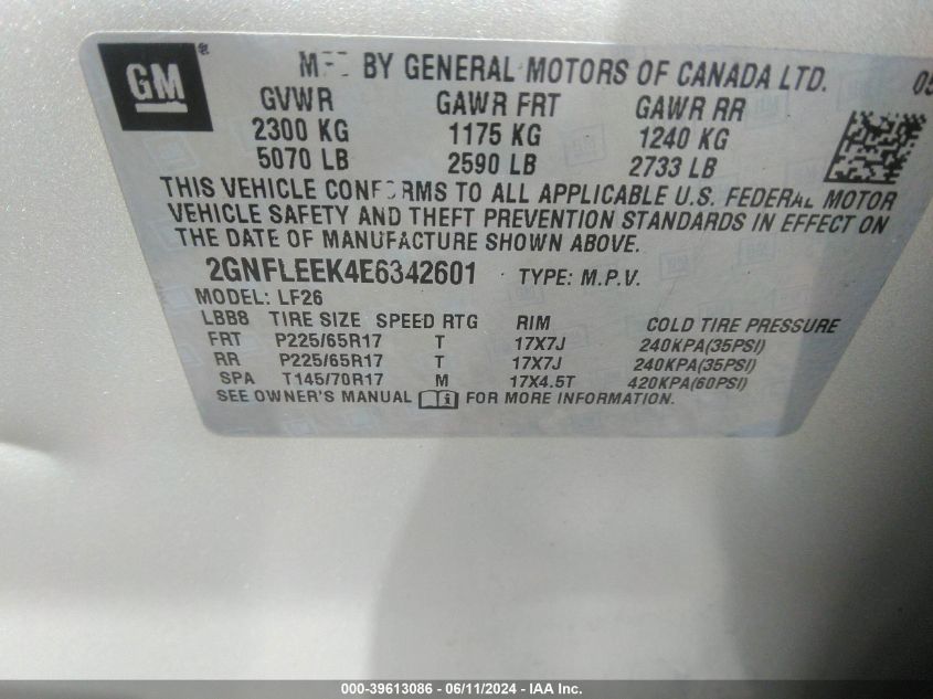 2GNFLEEK4E6342601 2014 Chevrolet Equinox Ls