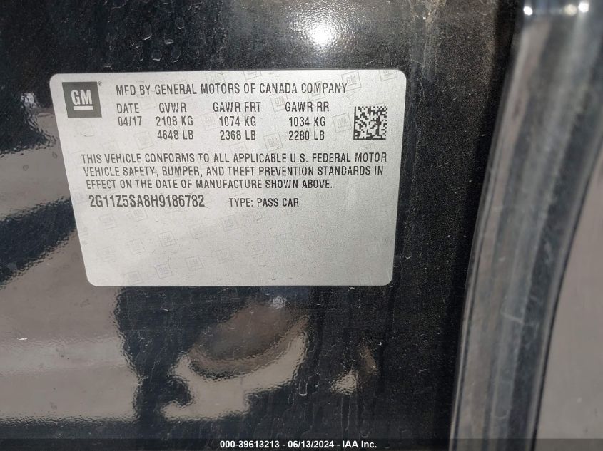 2017 Chevrolet Impala Ls VIN: 2G11Z5SA8H9186782 Lot: 39613213