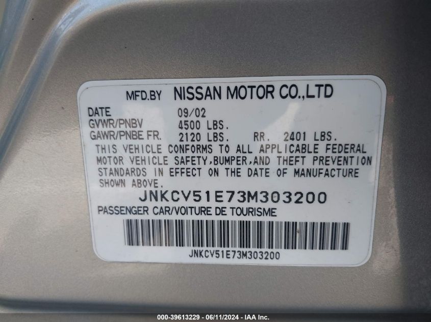 2003 Infiniti G35 Luxury Leather VIN: JNKCV51E73M303200 Lot: 39613229