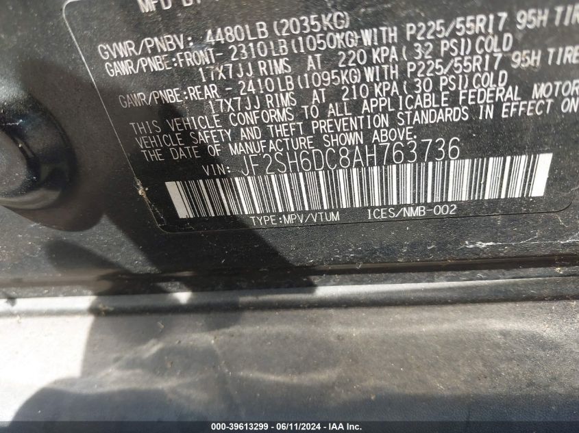 2010 Subaru Forester 2.5X Limited VIN: JF2SH6DC8AH763736 Lot: 39613299