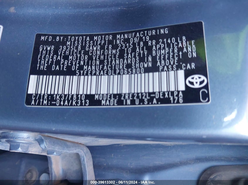 2020 TOYOTA COROLLA LE - 5YFEPRAE0LP065800