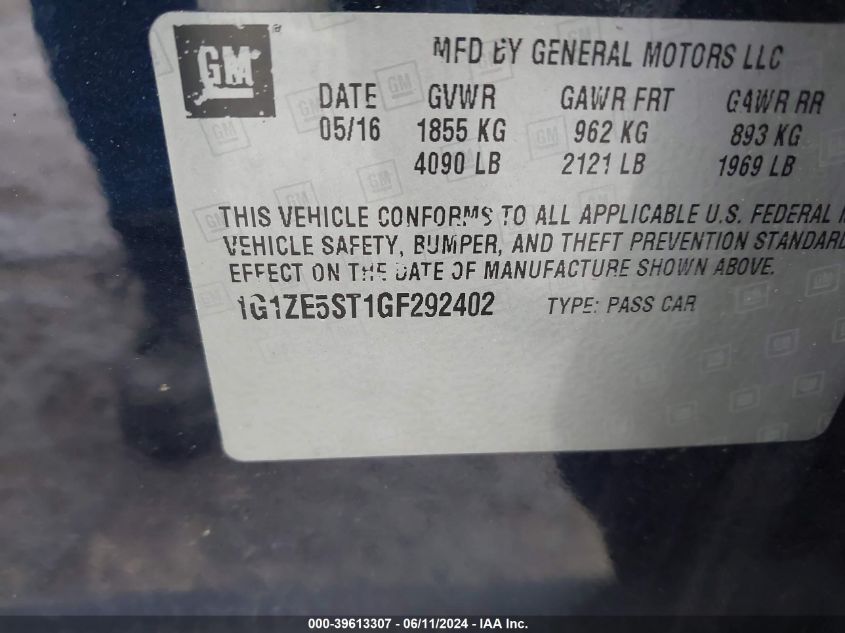 2016 CHEVROLET MALIBU LT - 1G1ZE5ST1GF292402