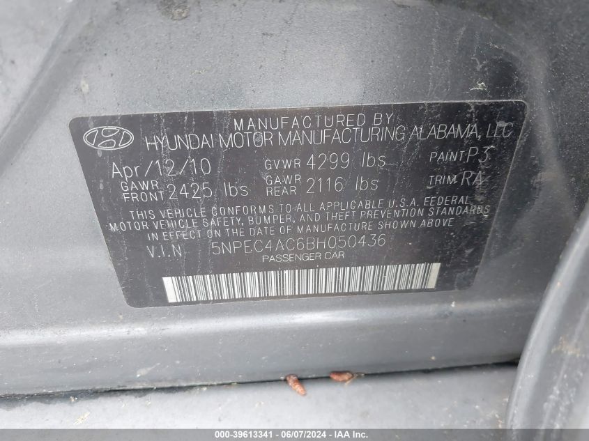 5NPEC4AC6BH050436 | 2011 HYUNDAI SONATA