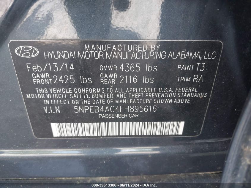 2014 HYUNDAI SONATA GLS - 5NPEB4AC4EH895616