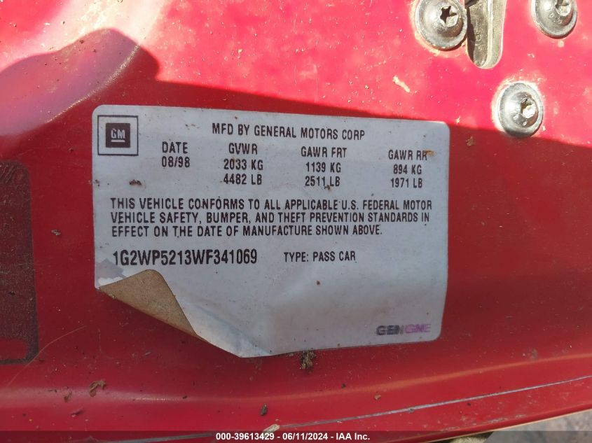 1998 Pontiac Grand Prix Gt VIN: 1G2WP5213WF341069 Lot: 39613429