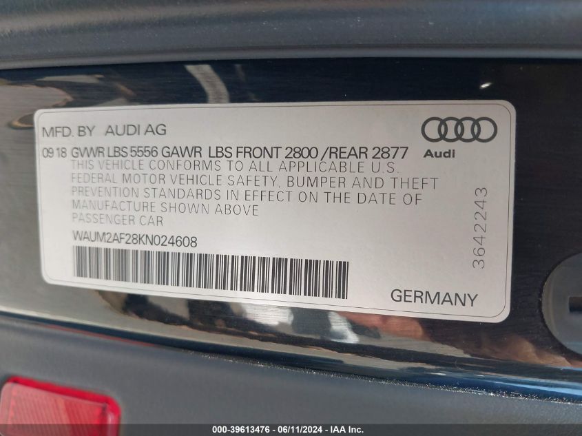 2019 AUDI A6 55 PREMIUM - WAUM2AF28KN024608