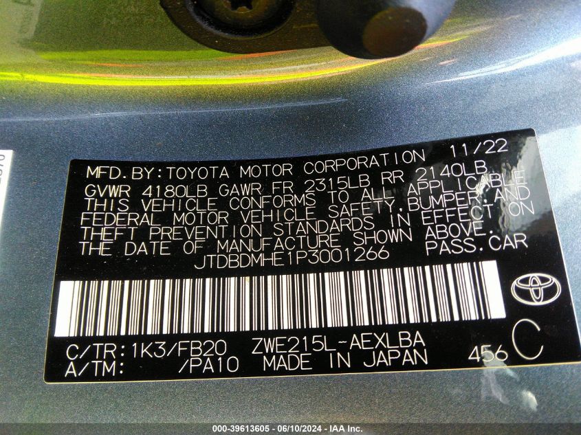 2023 TOYOTA COROLLA HYBRID LE - JTDBDMHE1P3001266