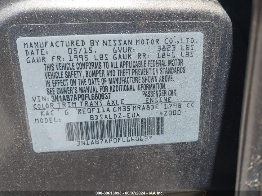 2015 NISSAN SENTRA FE+ S/S/SL/SR/SV - 3N1AB7AP0FL660637