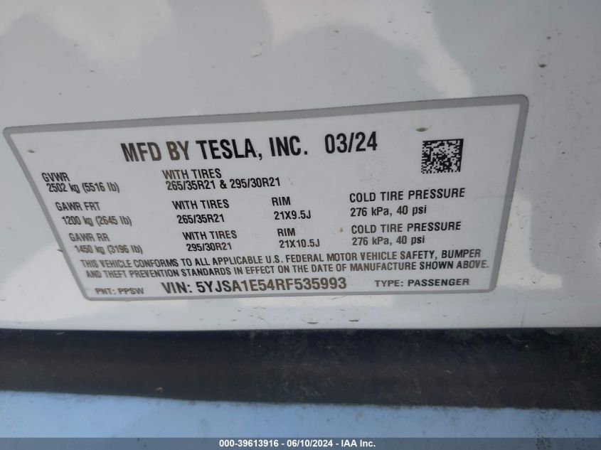 5YJSA1E54RF535993 2024 Tesla Model S Long Range