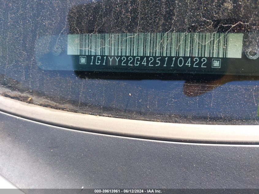 2002 Chevrolet Corvette VIN: 1G1YY22G425110422 Lot: 39613961