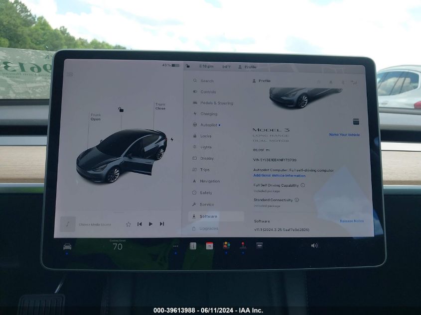 2022 Tesla Model 3 Long Range Dual Motor All-Wheel Drive VIN: 5YJ3E1EBXNF173709 Lot: 39613988