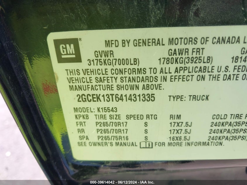 2004 Chevrolet Silverado 1500 Z71 VIN: 2GCEK13T641431335 Lot: 39614042