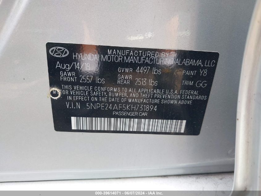 2019 HYUNDAI SONATA SE - 5NPE24AF5KH731894