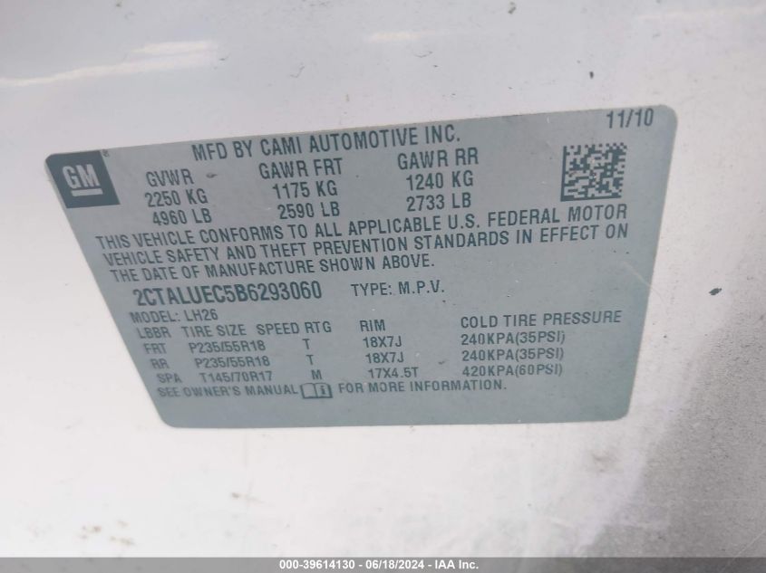 2011 GMC Terrain Slt-1 VIN: 2CTALUEC5B6293060 Lot: 39614130