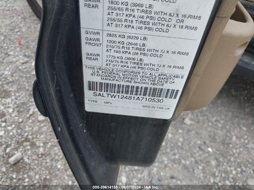 2001 Land Rover Discovery Series Ii VIN: SALTW12481A710530 Lot: 39614158