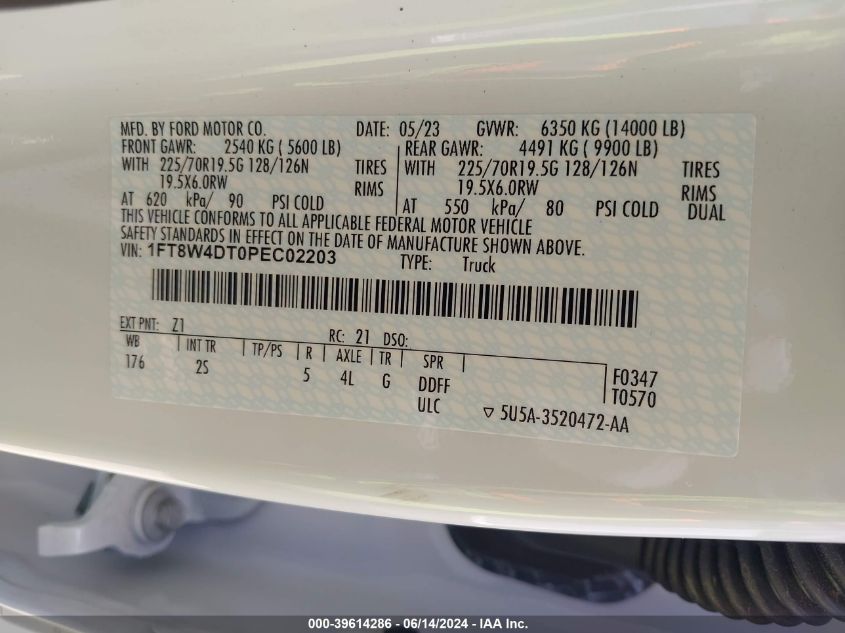 2023 Ford F-450 Xlt VIN: 1FT8W4DT0PEC02203 Lot: 39614286