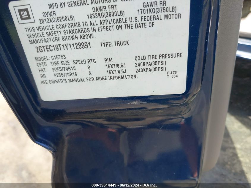 2000 GMC Sierra 1500 Sle VIN: 2GTEC19T1Y1128991 Lot: 39614449