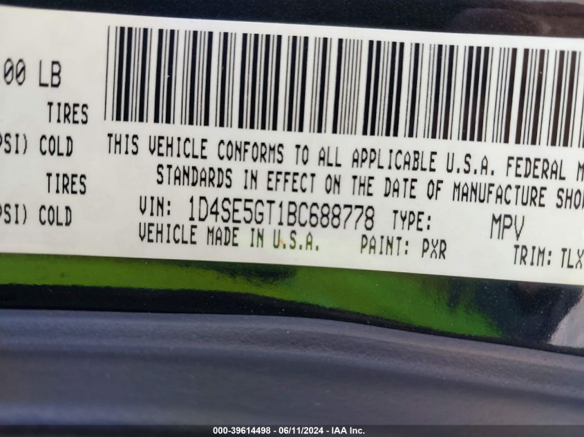 2011 Dodge Durango Citadel VIN: 1D4SE5GT1BC688778 Lot: 39614498