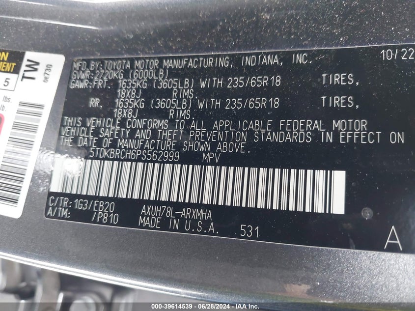 2023 TOYOTA HIGHLANDER HYBRID XLE - 5TDKBRCH6PS562999