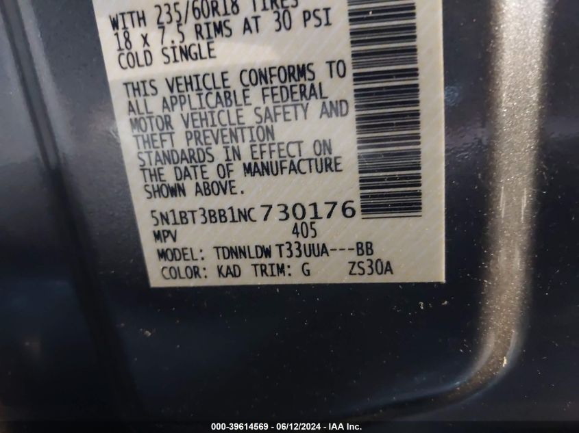 2022 Nissan Rogue Sv Intelligent Awd VIN: 5N1BT3BB1NC730176 Lot: 39614569