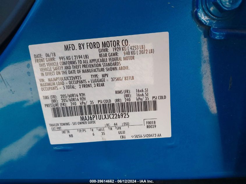 2018 FORD ECOSPORT SE - MAJ6P1ULXJC226925