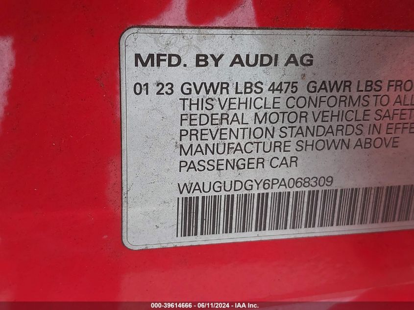 2023 Audi A3 Premium 40 Tfsi Quattro S Tronic VIN: WAUGUDGY6PA068309 Lot: 39614666