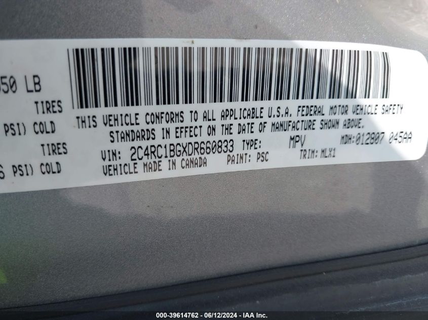 2013 Chrysler Town & Country Touring VIN: 2C4RC1BGXDR660833 Lot: 39614762