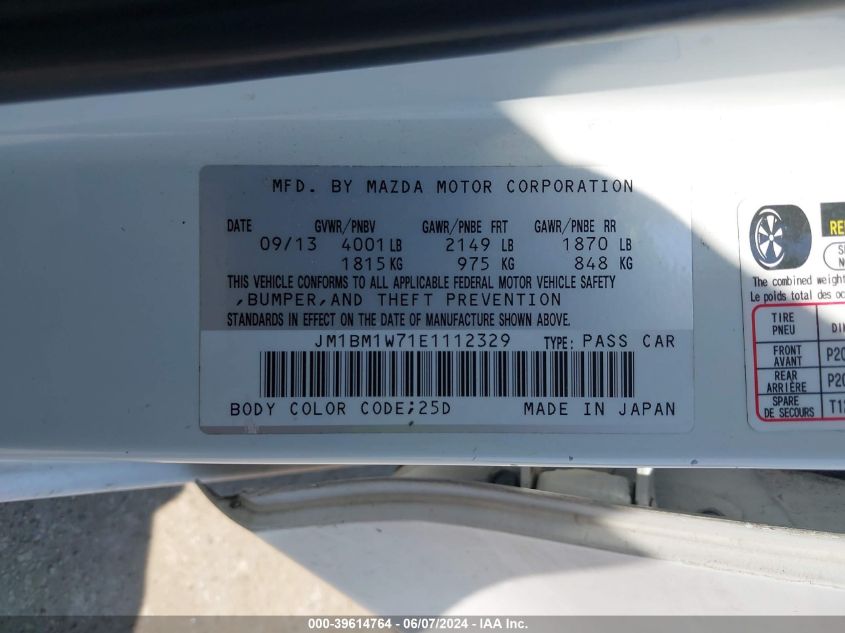 2014 Mazda Mazda3 I Grand Touring VIN: JM1BM1W71E1112329 Lot: 39614764