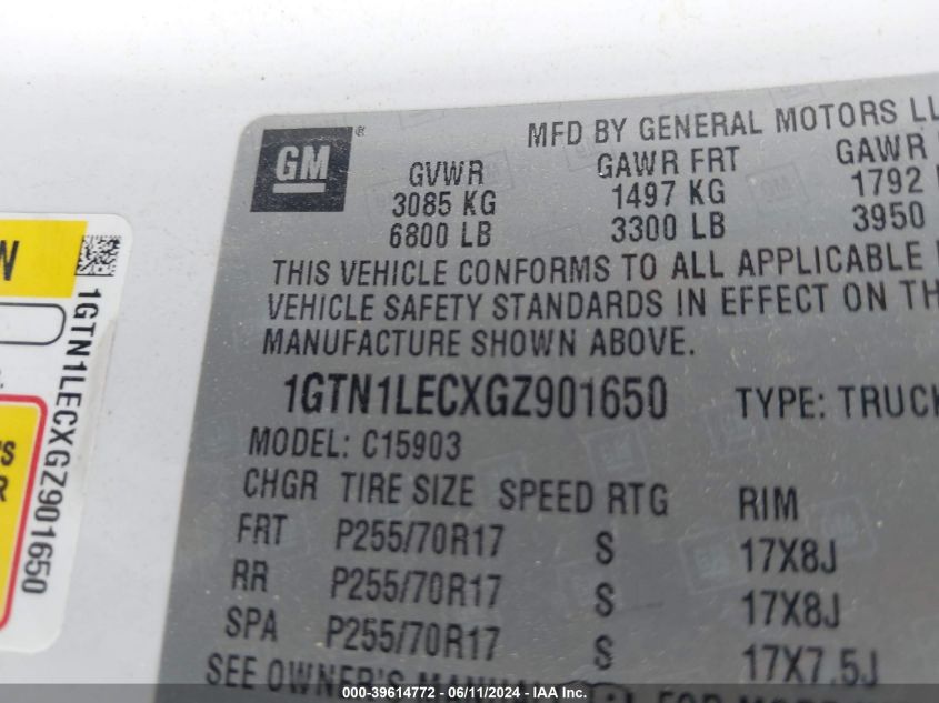 2016 GMC Sierra 1500 VIN: 1GTN1LECXGZ901650 Lot: 39614772