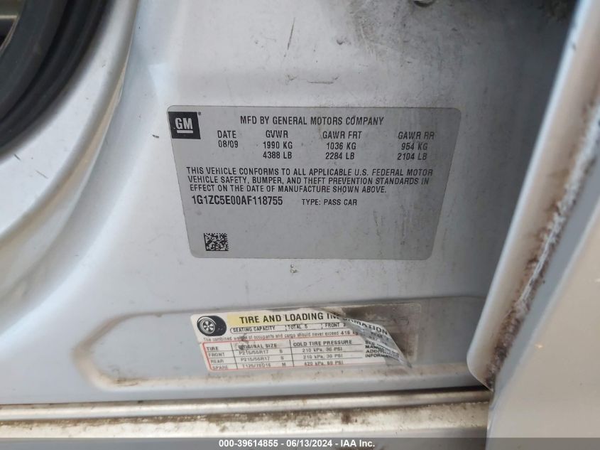 2010 Chevrolet Malibu Lt VIN: 1G1ZC5E00AF118755 Lot: 39614855