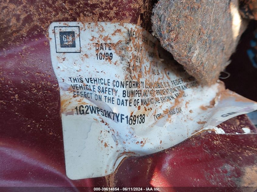 2000 Pontiac Grand Prix Gt VIN: 1G2WP52K7YF169138 Lot: 39614854