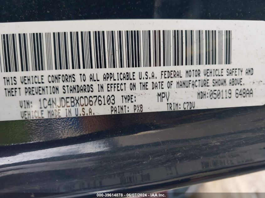 2012 Jeep Compass Latitude VIN: 1C4NJDEBXCD676103 Lot: 39614878