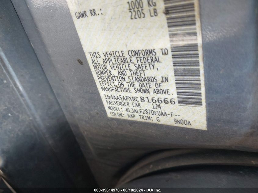 2011 Nissan Maxima 3.5 Sv VIN: 1N4AA5APXBC816666 Lot: 39614970