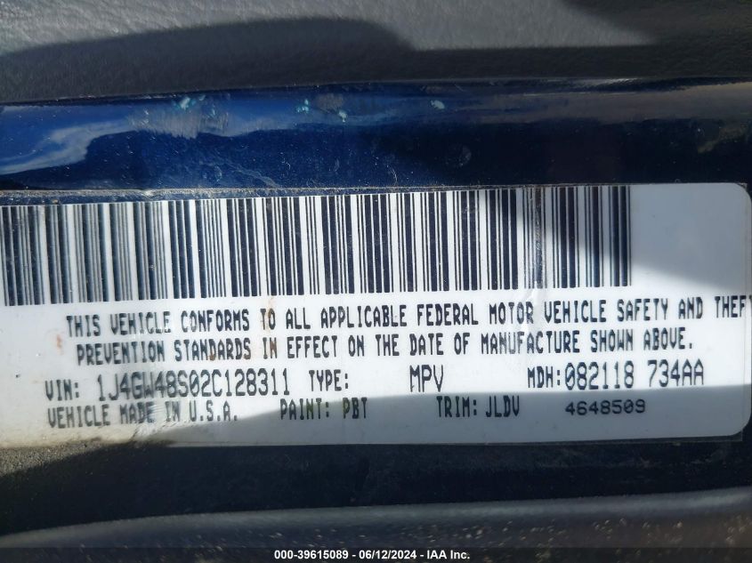 2002 Jeep Grand Cherokee Laredo VIN: 1J4GW48S02C128311 Lot: 39615089