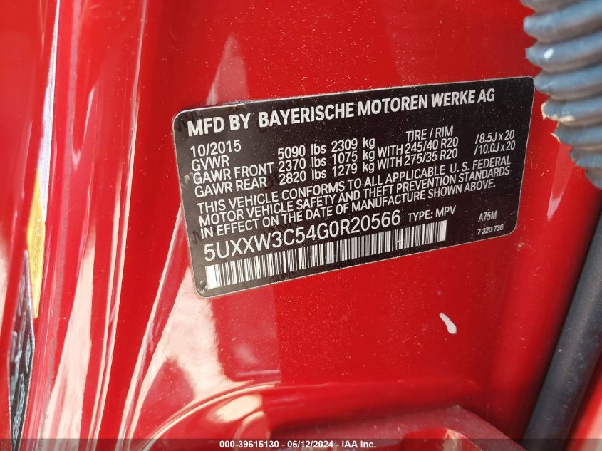 2016 BMW X4 XDRIVE28I - 5UXXW3C54G0R20566