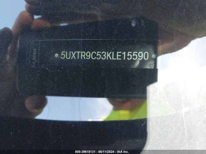 2019 BMW X3 xDrive30I VIN: 5UXTR9C53KLE15590 Lot: 39615131