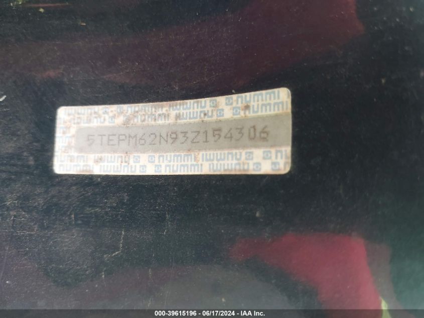 2003 Toyota Tacoma VIN: 5TEPM62N93Z154306 Lot: 39615196