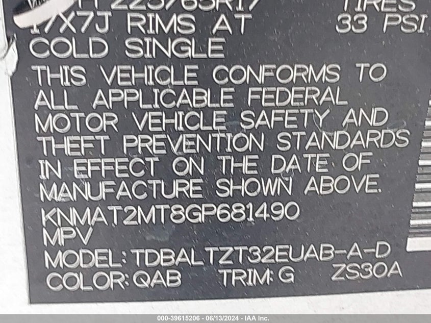 2016 Nissan Rogue Sv VIN: KNMAT2MT8GP681490 Lot: 39615206