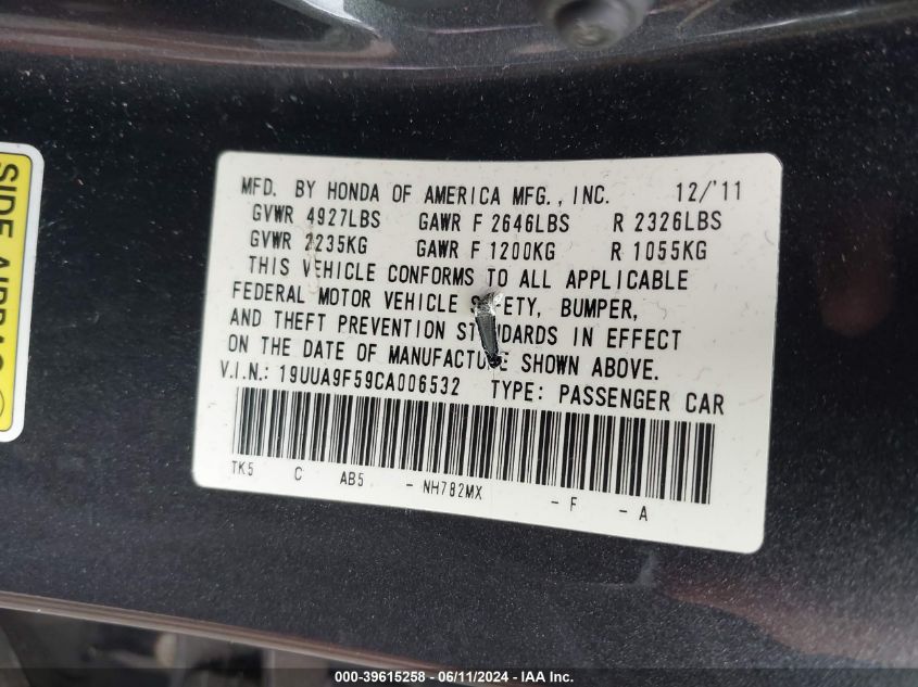 19UUA9F59CA006532 2012 Acura Tl 3.7