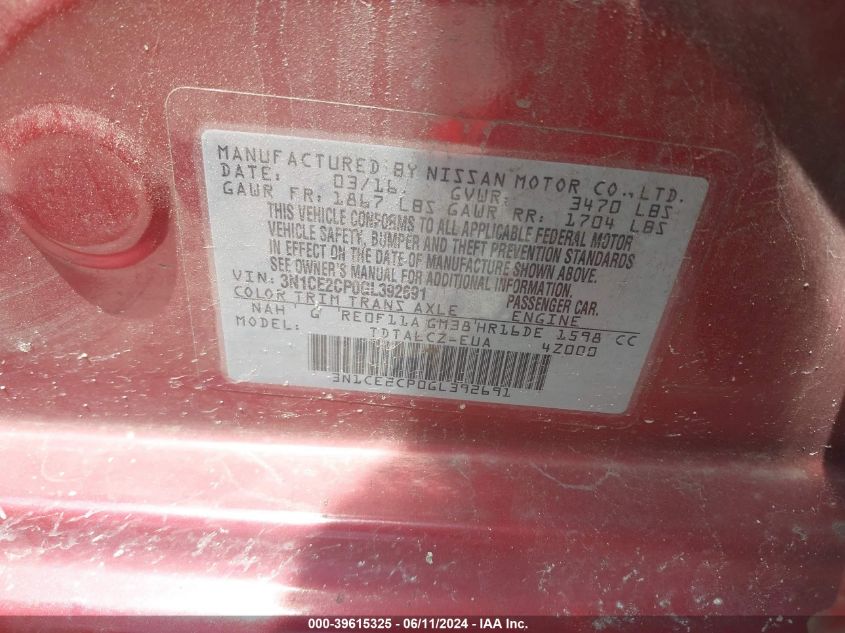 3N1CE2CP0GL392691 2016 Nissan Versa Note S Plus