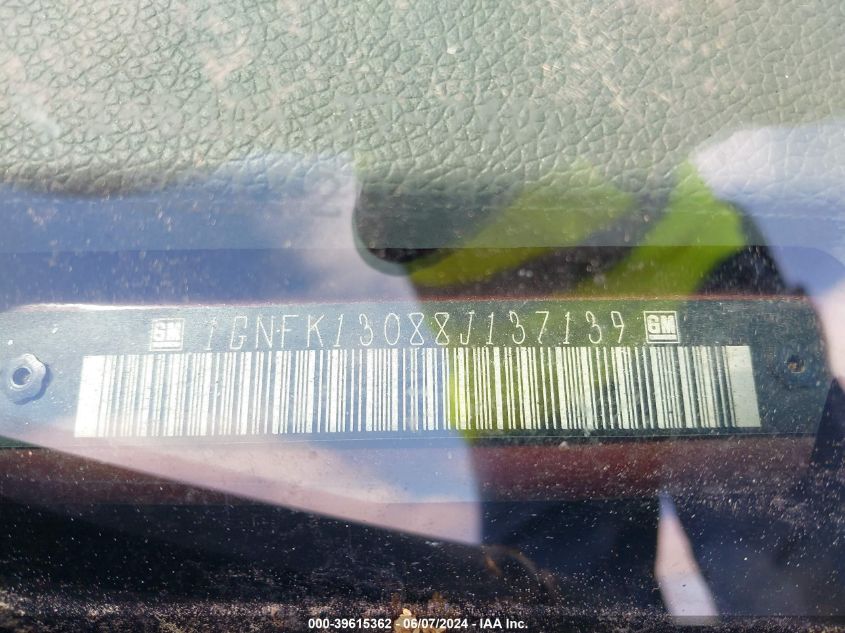 2008 Chevrolet Tahoe Ltz VIN: 1GNFK13088J137139 Lot: 39615362
