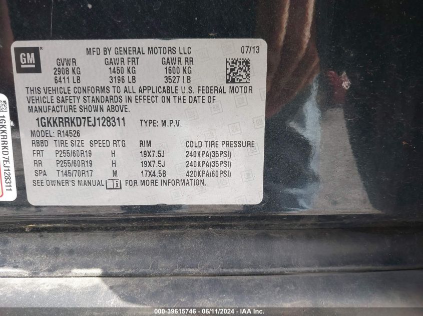 2014 GMC Acadia Slt-1 VIN: 1GKKRRKD7EJ128311 Lot: 39615746