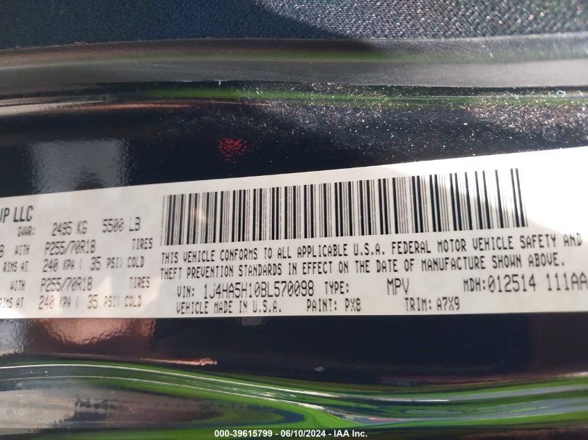 2011 Jeep Wrangler Unlimited Sahara VIN: 1J4HA5H10BL570098 Lot: 39615799