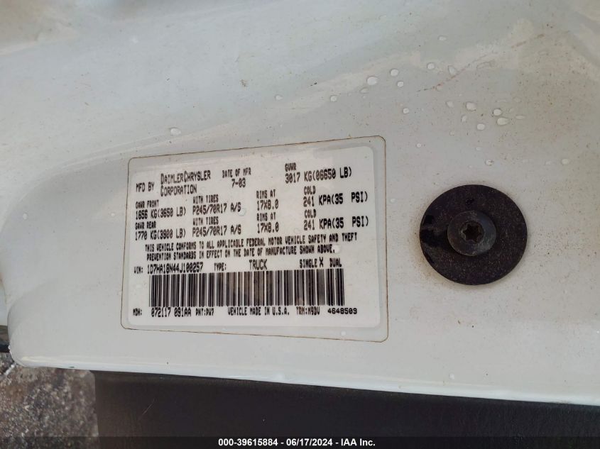 2004 Dodge Ram 1500 Slt/Laramie VIN: 1D7HA18N44J100257 Lot: 39615884